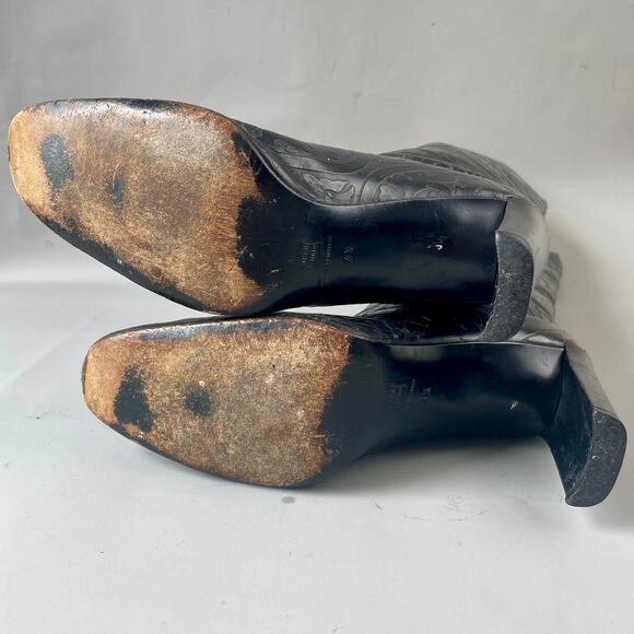 DKNY VTG 90s Embossed Leather Riding Boots Floral Motif Stacked Heel 7.5 Italy - Picture 11 of 11